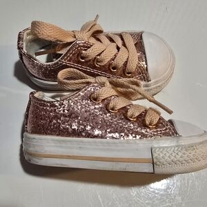 Converse Pink and White Glitter Low-Top Sneakers